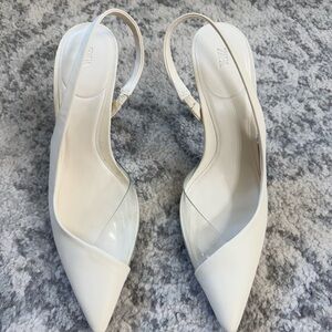 New Zara Women's White/Ecru Slingback Heels